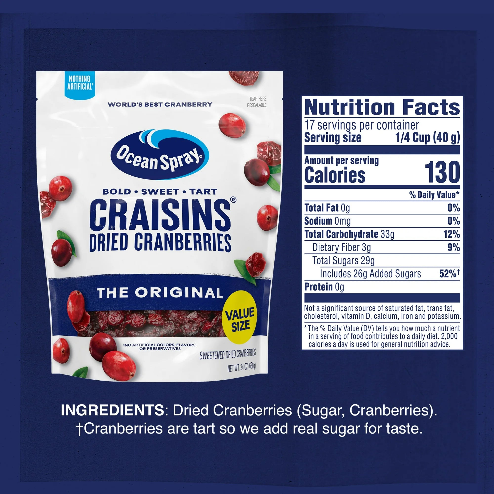 Ocean Spray® Craisins® Original Dried Cranberries, Dried Fruit, 24 oz Pouch