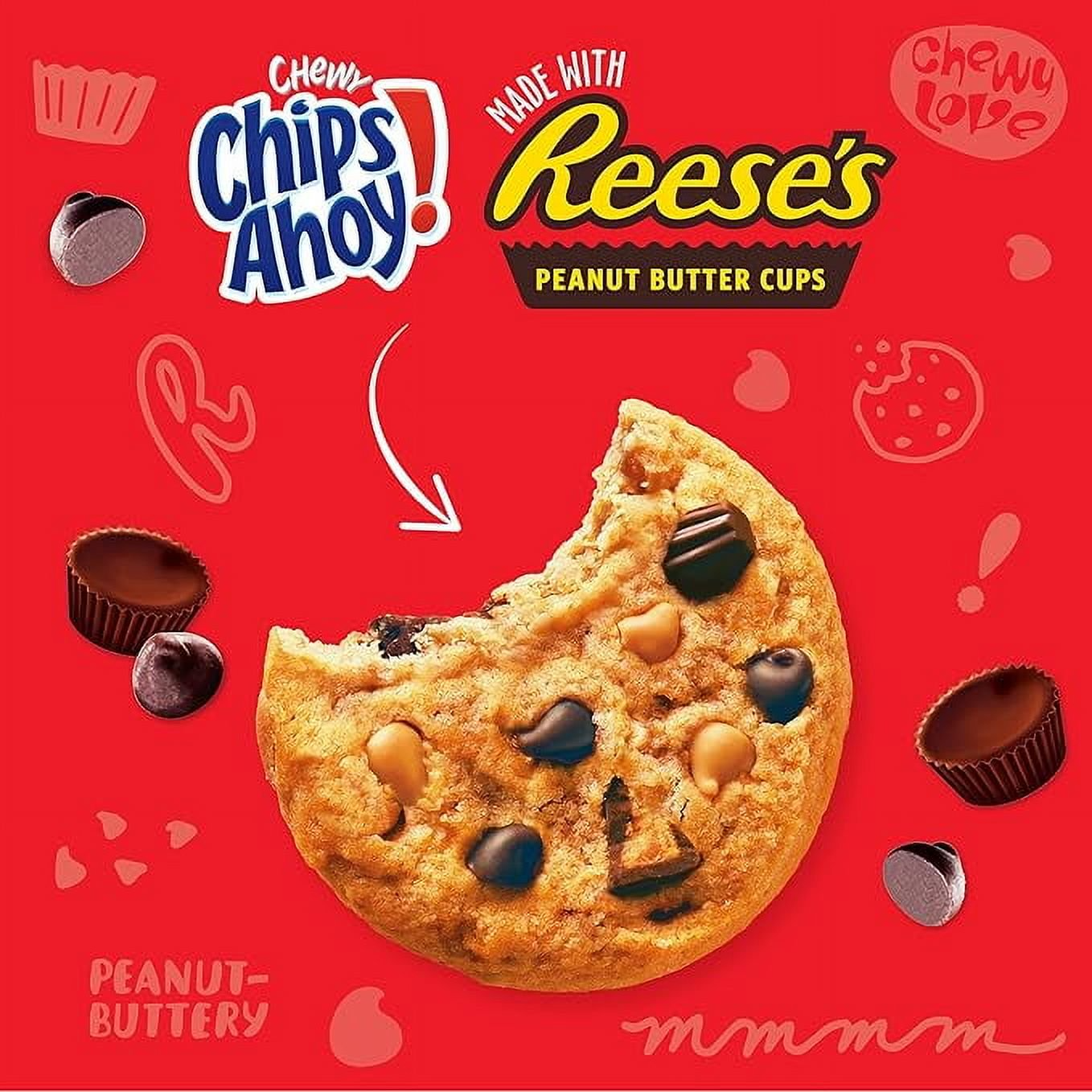 CHIPS AHOY! Chewy Chocolate Chip Cookies with Reese's Peanut Butter Cups, Family Size, 14.25 oz (Pack of 3).