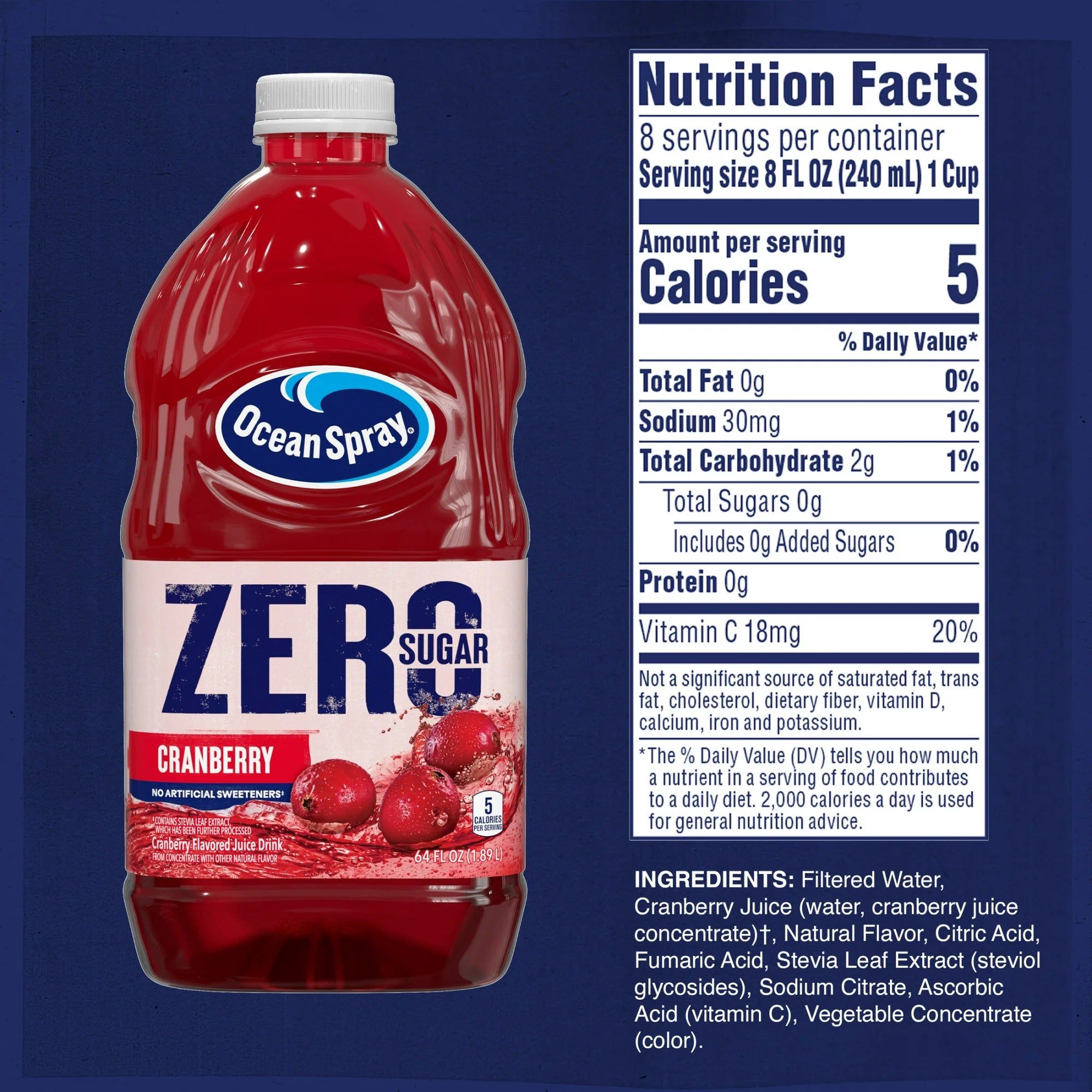 Ocean Spray® ZERO Sugar Cranberry Juice Drink, 64 fl oz Bottle
