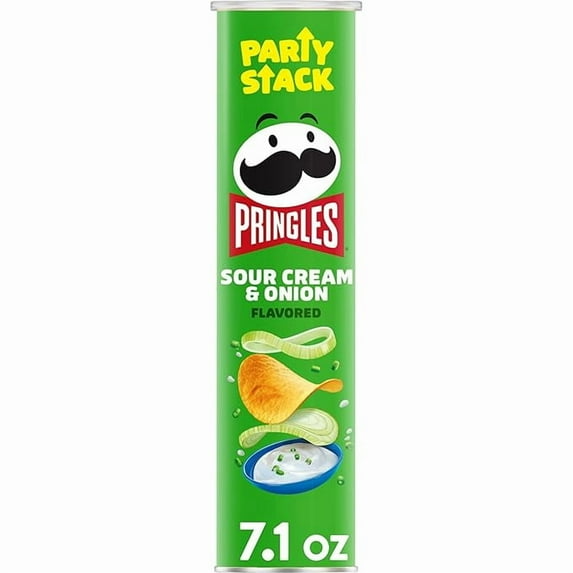 1x Pringles Potato Crisps Chips, Lunch Snacks, On-The-Go Snacks, Party Stack, Sour Cream and Onion, 7.1oz Can (1 Can)