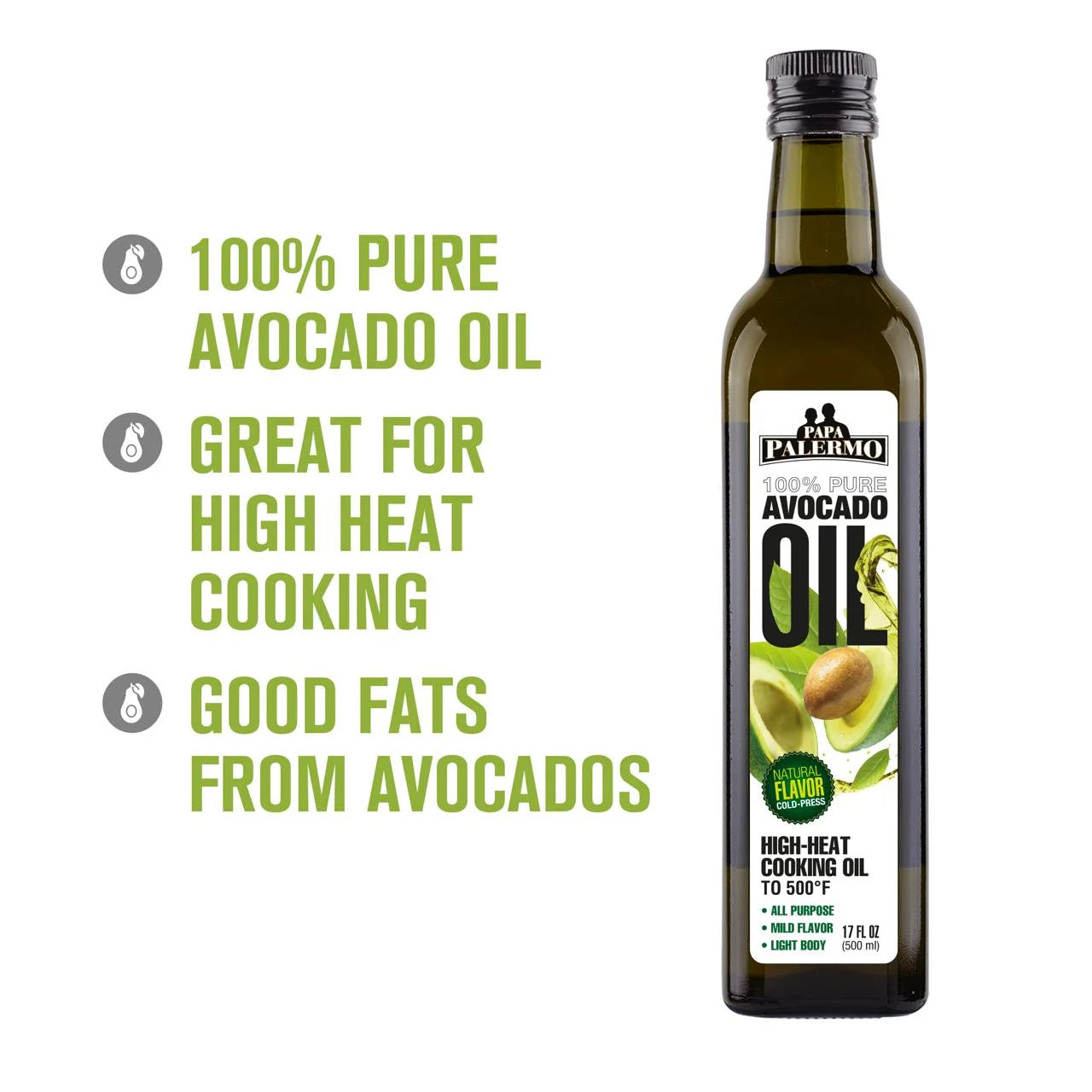 Papa Palermo Avocado Oil, 17 fl oz, Glass Bottle