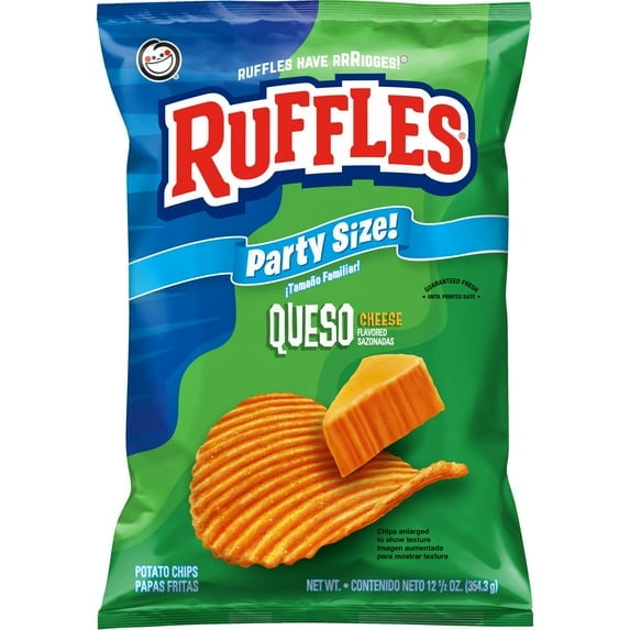 (2 pack) Ruffles Potato Chips, Queso, 12.5 oz Bag