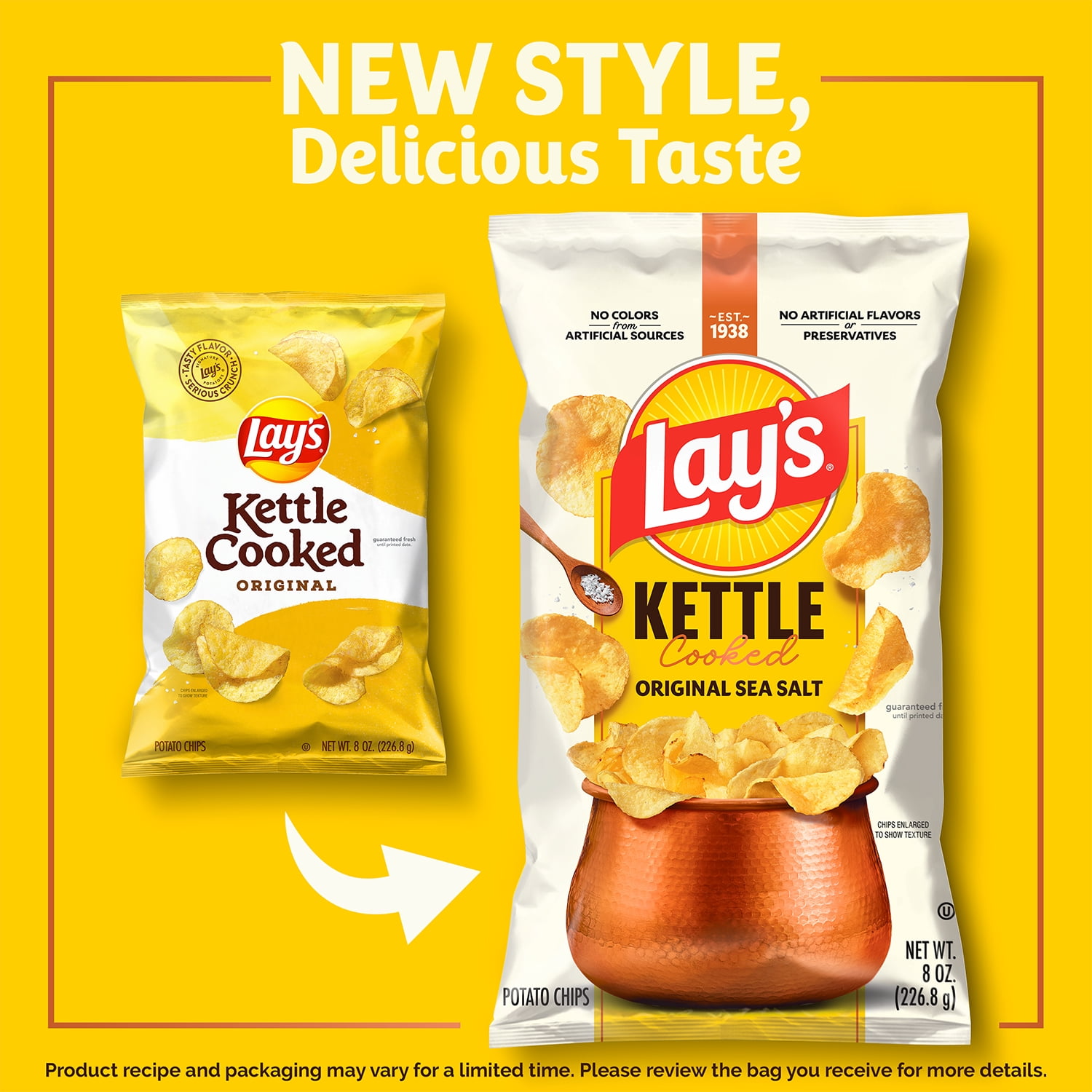 Lay’s Original Sea Salt Kettle Cooked Potato Chips Bag, 8 oz