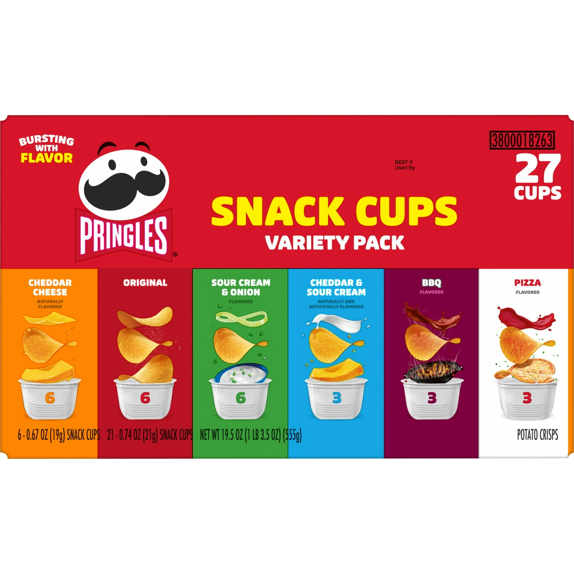 Pringles Snack Cups Variety Pack Potato Crisps Chips, Lunch Snacks, 27 Count