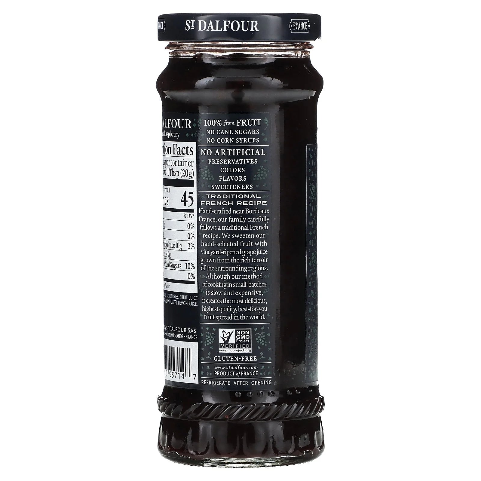 St Dalfour Fruit Spread Deluxe 100 Percent Fruit Black Raspberry, 10 Oz