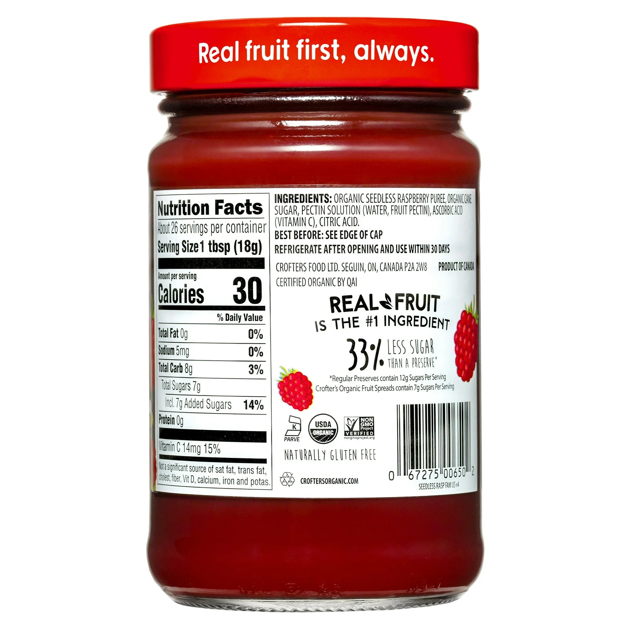 Crofter’s Organic Seedless Raspberry Premium Fruit Spread, 16.5 oz