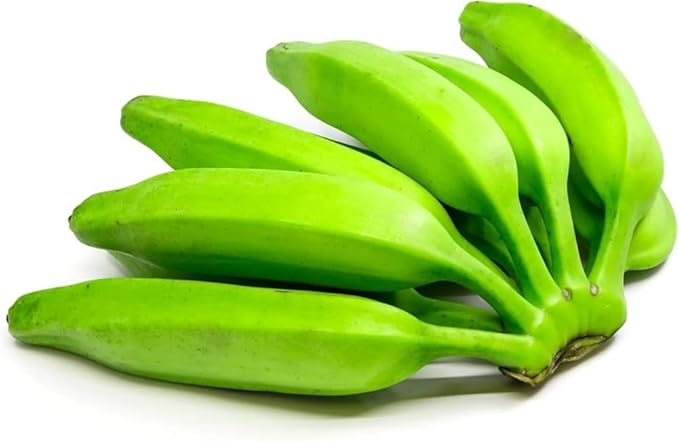 Fresh Burro Banana, Short Thick Variety, 4 lbs, Green, Seedless, Rich in Potassium and Fiber