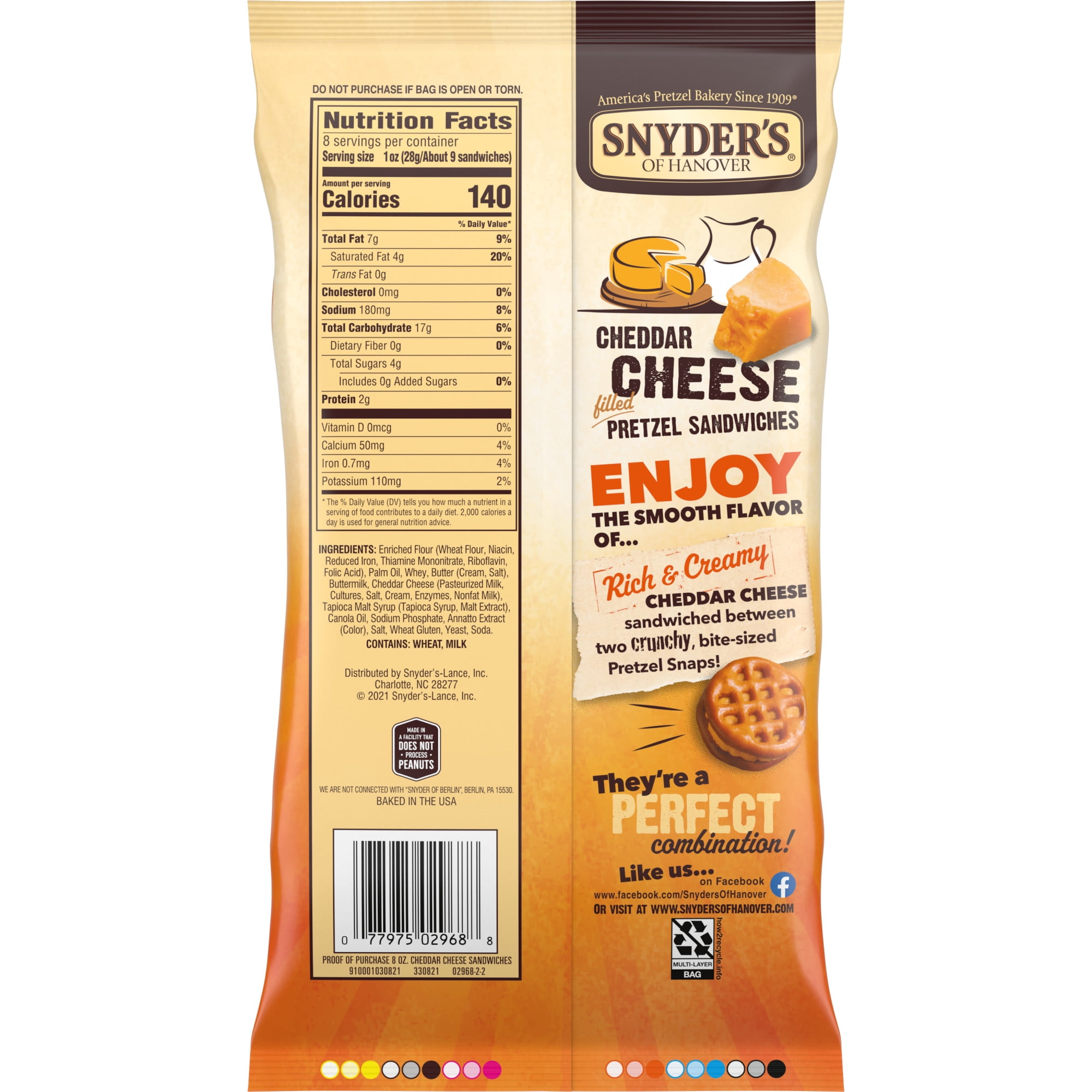 Snyder's of Hanover Pretzel Sandwiches, Cheddar Cheese,1PACK