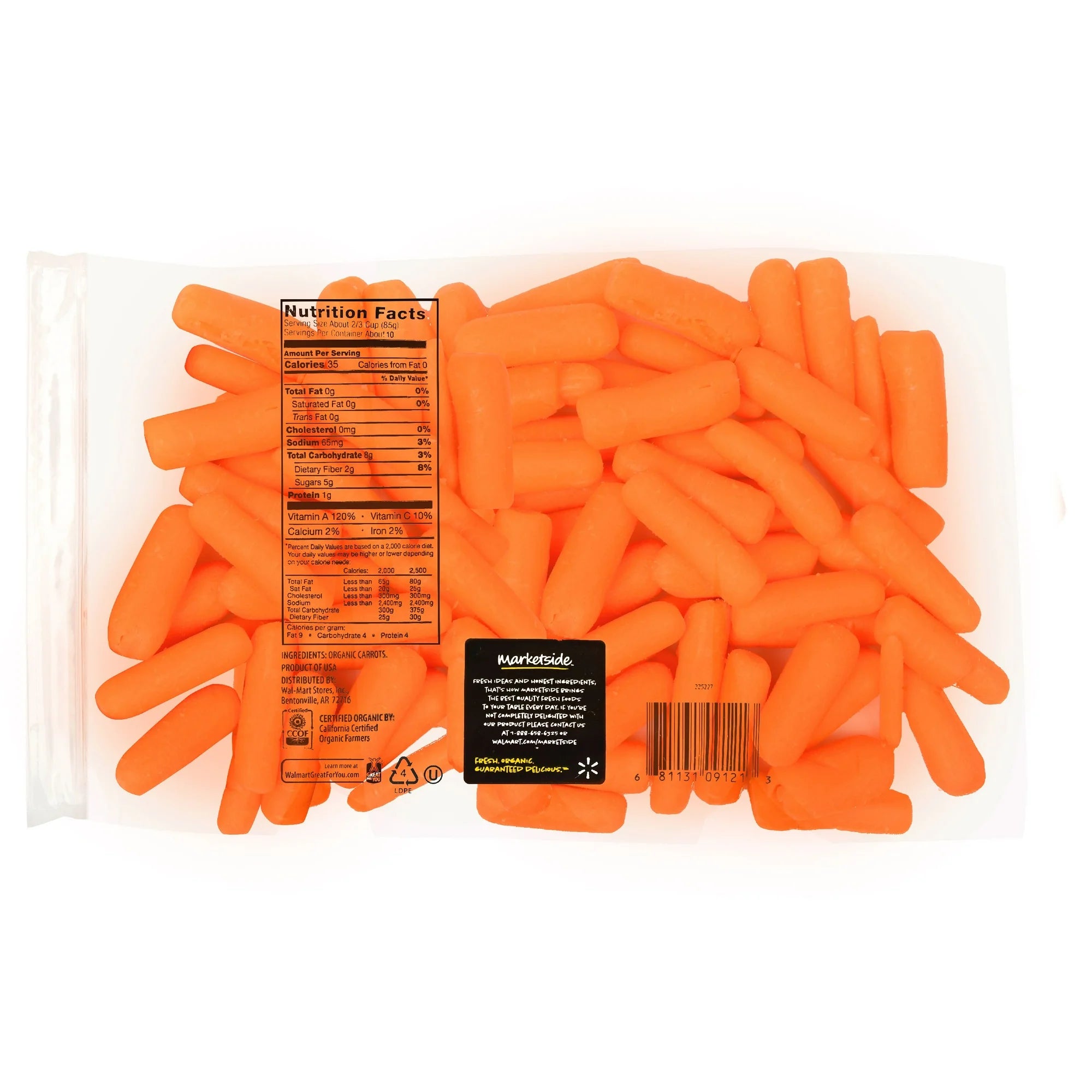 Organic Marketside Fresh Baby Peeled Carrots, 2 lb Bag