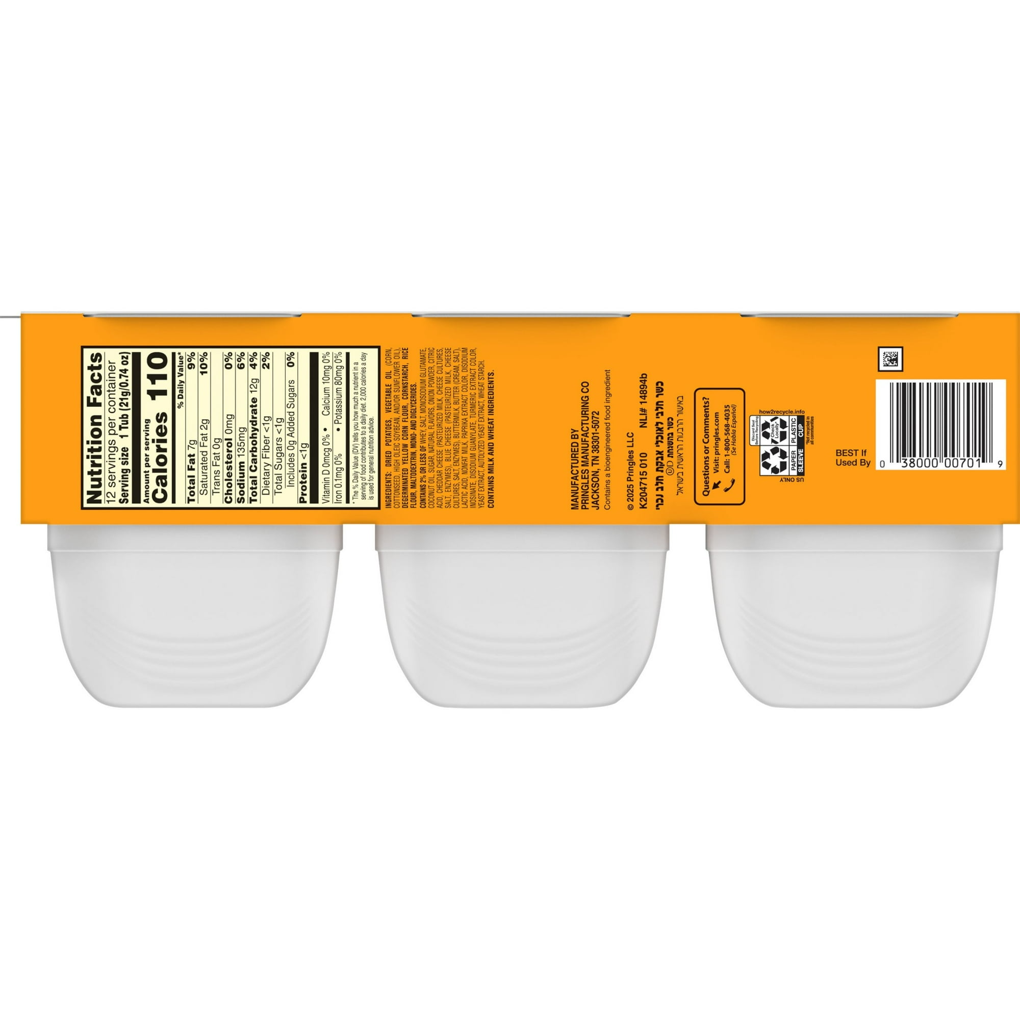 Pringles Cheddar Cheese Potato Crisps Chips, Lunch Snacks, 12 Count