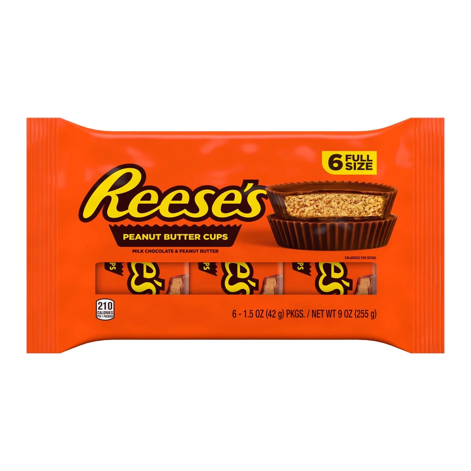 Reese's Milk Chocolate Peanut Butter Cups Candy, Packs 1.5 oz, 6 Count
