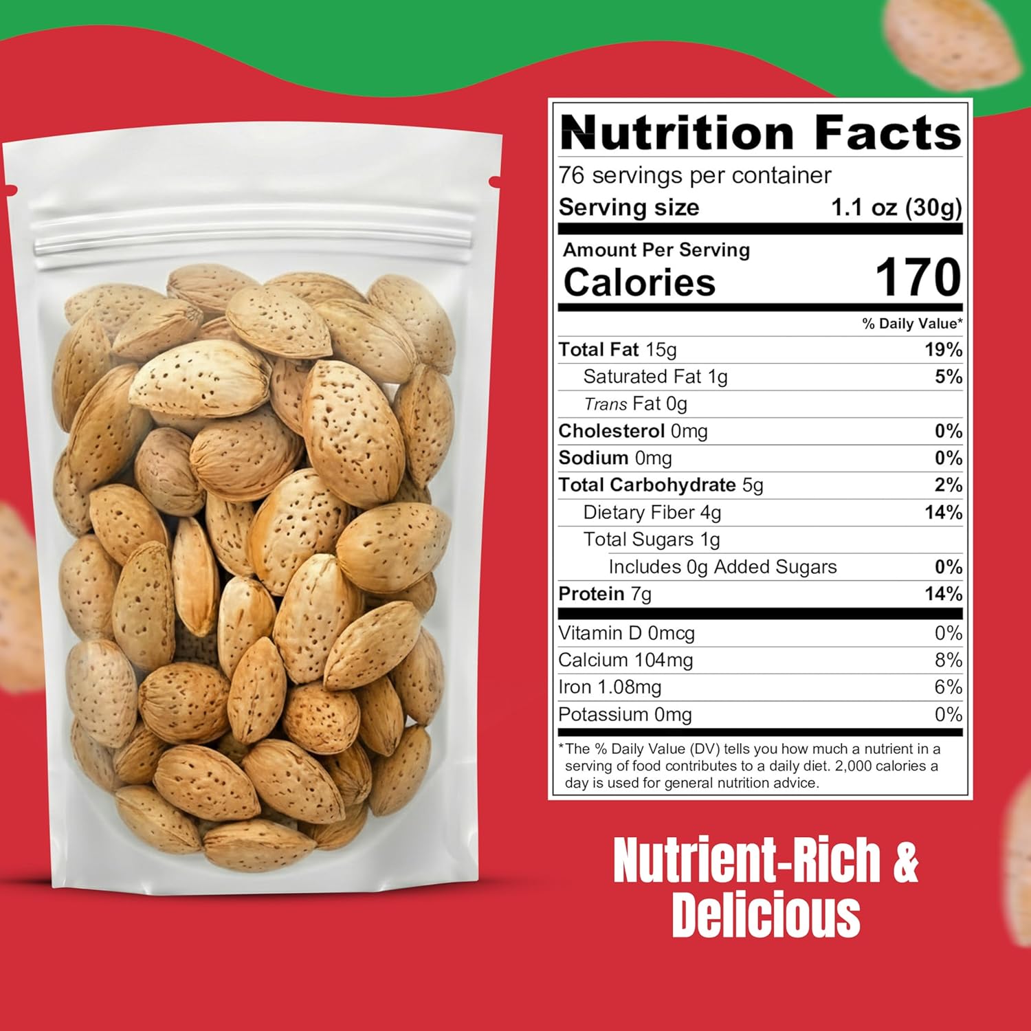 Jumbo California Almonds In Shell – 5 lbs (80oz) Premium Quality Kosher Raw