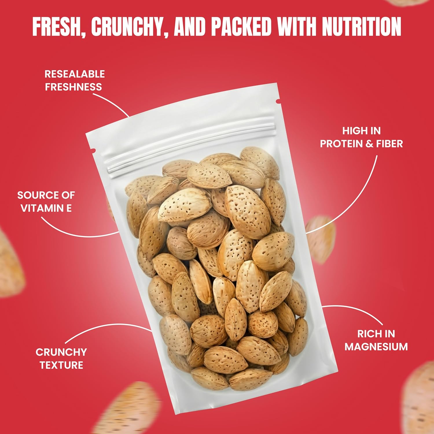 Jumbo California Almonds In Shell – 5 lbs (80oz) Premium Quality Kosher Raw