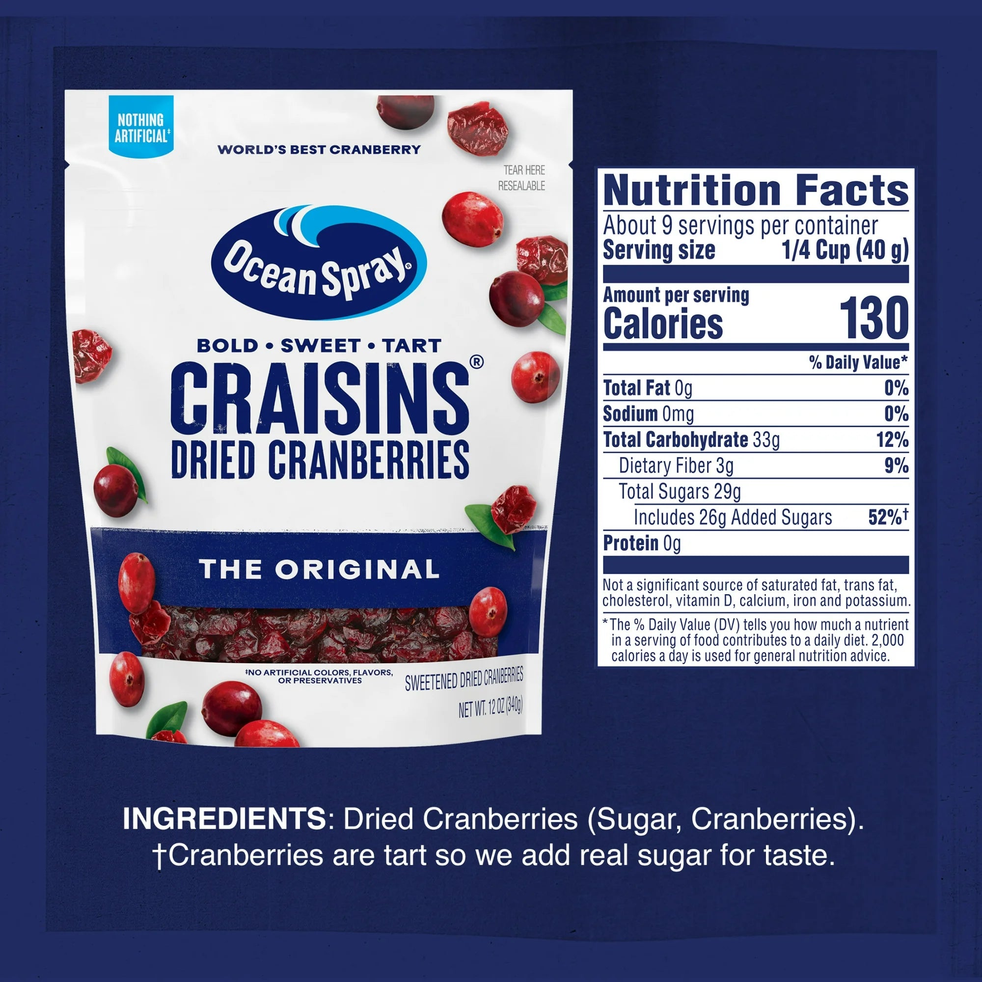 Ocean Spray® Craisins® Original Dried Cranberries, Dried Fruit, 12 oz Pouch