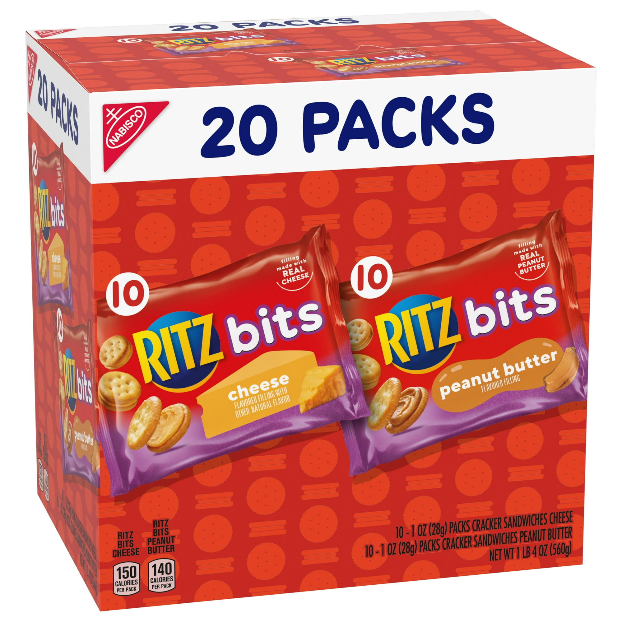 Ritz Bits Cheese And Ritz Bits Peanut Butter Cracker Sandwiches Variety Pack, 20 Snack Packs