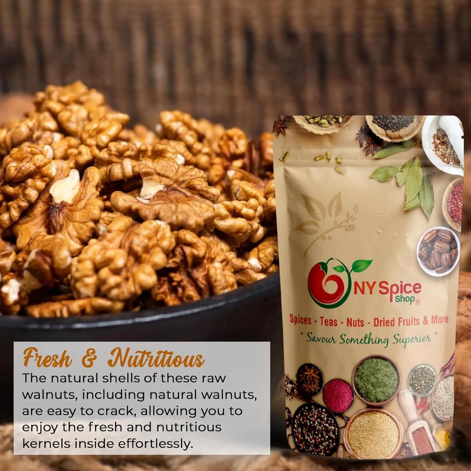 NY SPICE SHOP Walnuts Whole in Shell - 1 Pound - Raw Walnuts in Shell - Shelled Walnuts