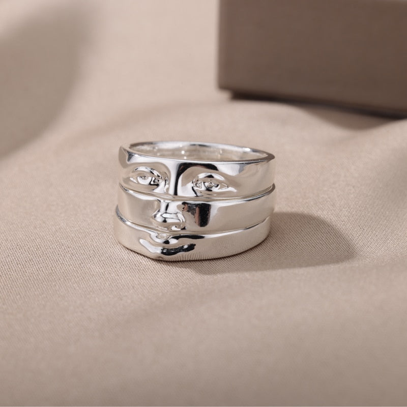 Eye Rings For Women Men Stainless Steel Gold Plated Vintage Face Finger Ring Set Handmade emo y2k Jewelry 2023 кольца anillos