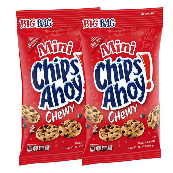CHIPS AHOY! Mini Chocolate Chewy Cookies, Sweet Crunchy Delicious Cookie Treat Great for School Lunch Box, Halloween Goodie Bag Gift Basket Party Favor and On the Go Snacking 3oz Pack of 2
