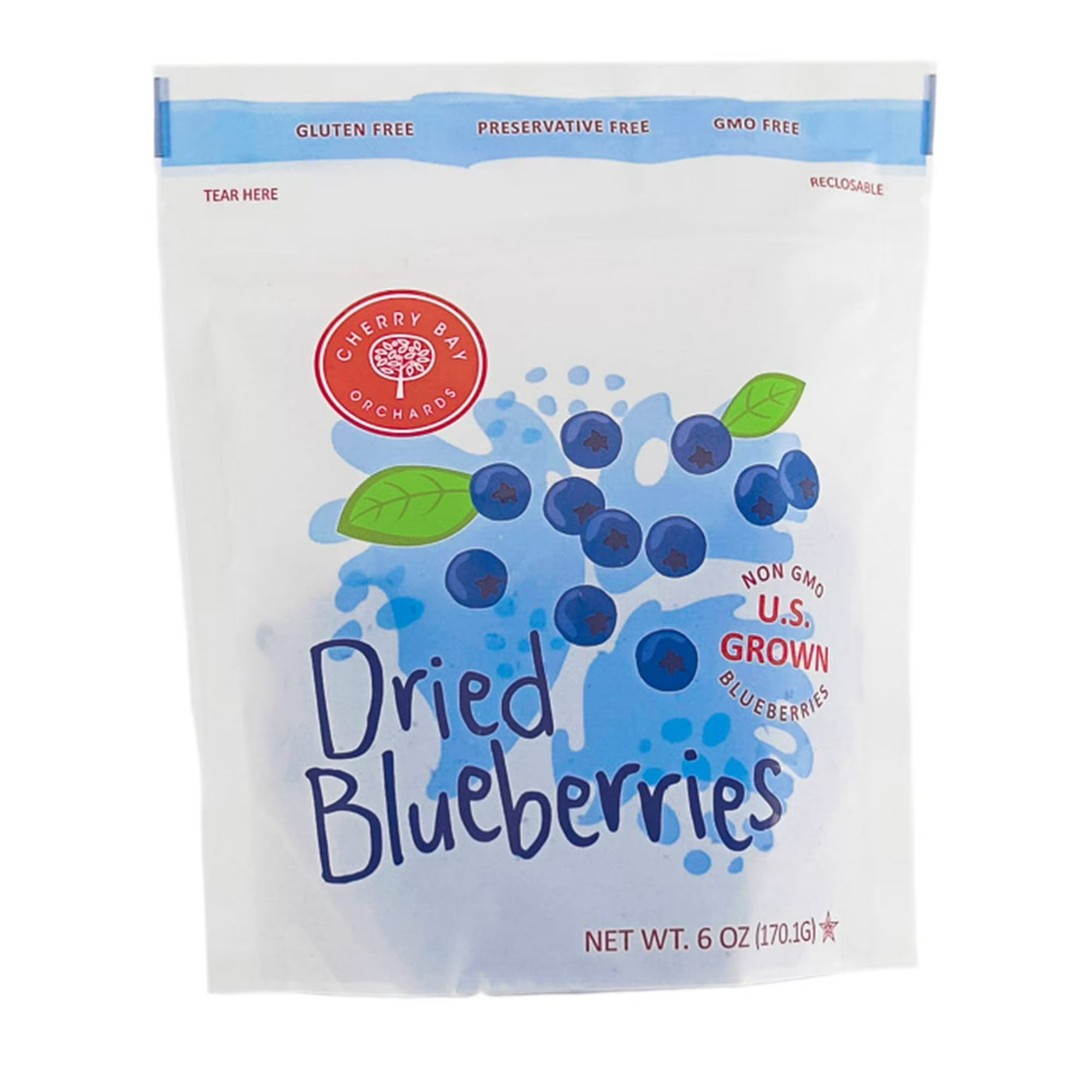Cherry Bay Orchards - Dried Blueberries - (6oz Bag) -100% Domestic, Natural, Kosher Certified, Gluten-Free, and GMO Free - Packed in a Resealable Pouch
