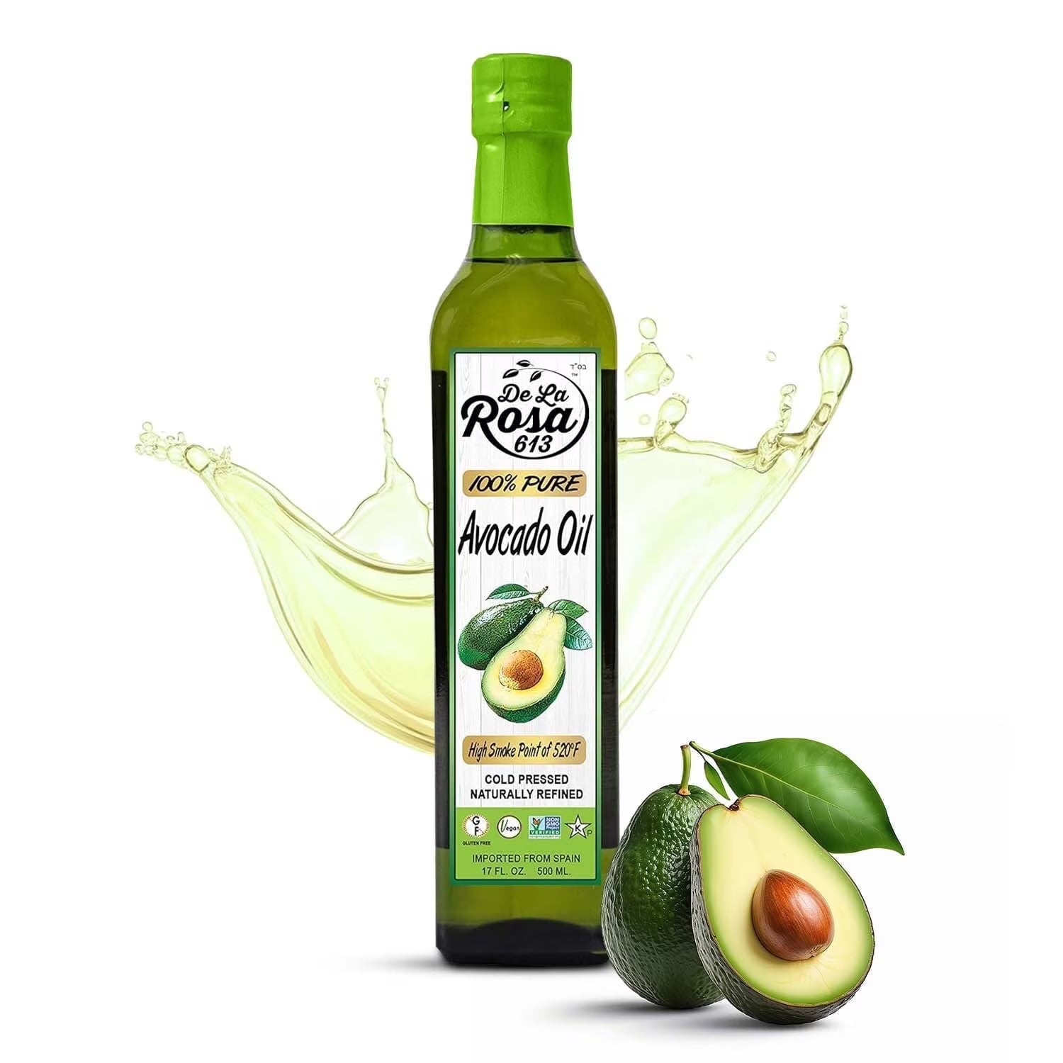 De La Rosa 613 100% Pure Avocado Oil, Kosher for Passover, Vegan, 17 oz