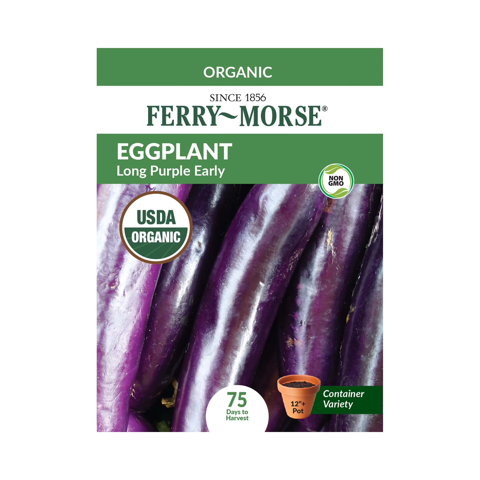Ferry-Morse Organic 140MG Eggplant Long Purple Early Annual Vegetable Seeds, Full Sun