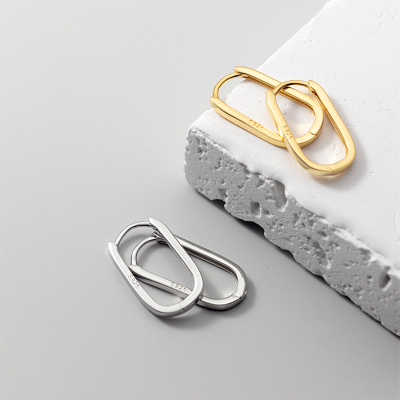 WANTME 925 Sterling Silver Simple Oval Glossy Huggies Ear Buckle for Women Fashion Bohemian European piercing Earrings Jewelry