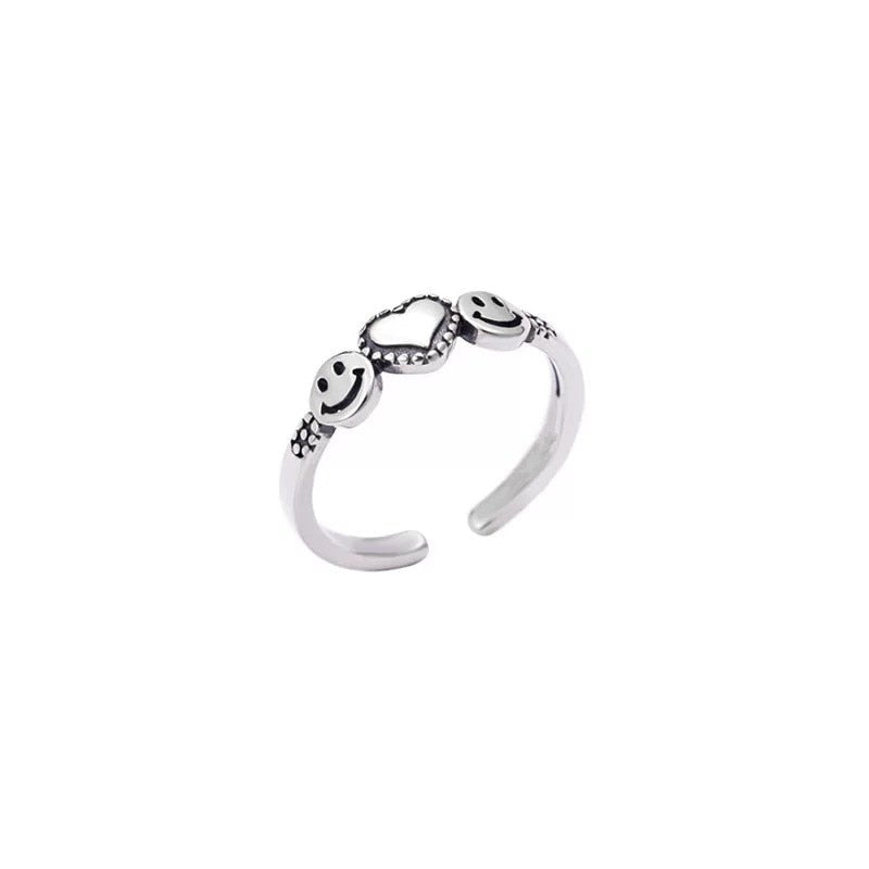 Hot Sell Multiple Happy Smiley Faces Open Rings For Women Cute Circle Hollow Smile Ring Party Girl Adjustable Punk Jewelry A908