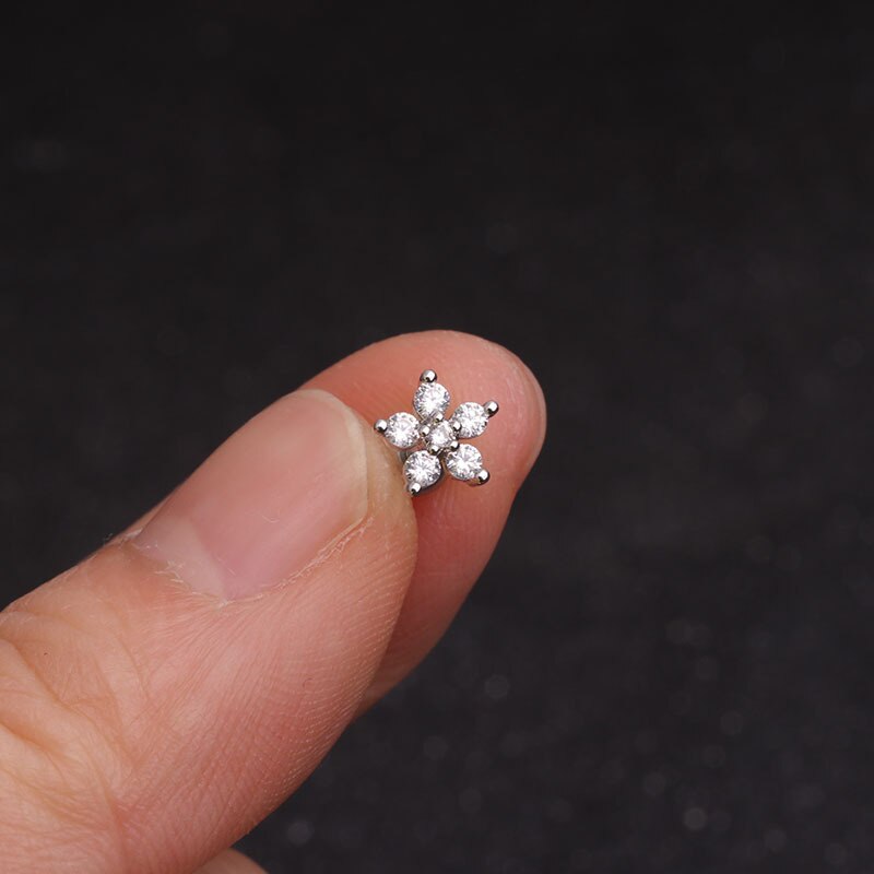 1pc Stainless Steel Fashion Flowers Zirconia Cartilage Cz Earring for Women Crown Helix Ear Studs Piercing Jewelry