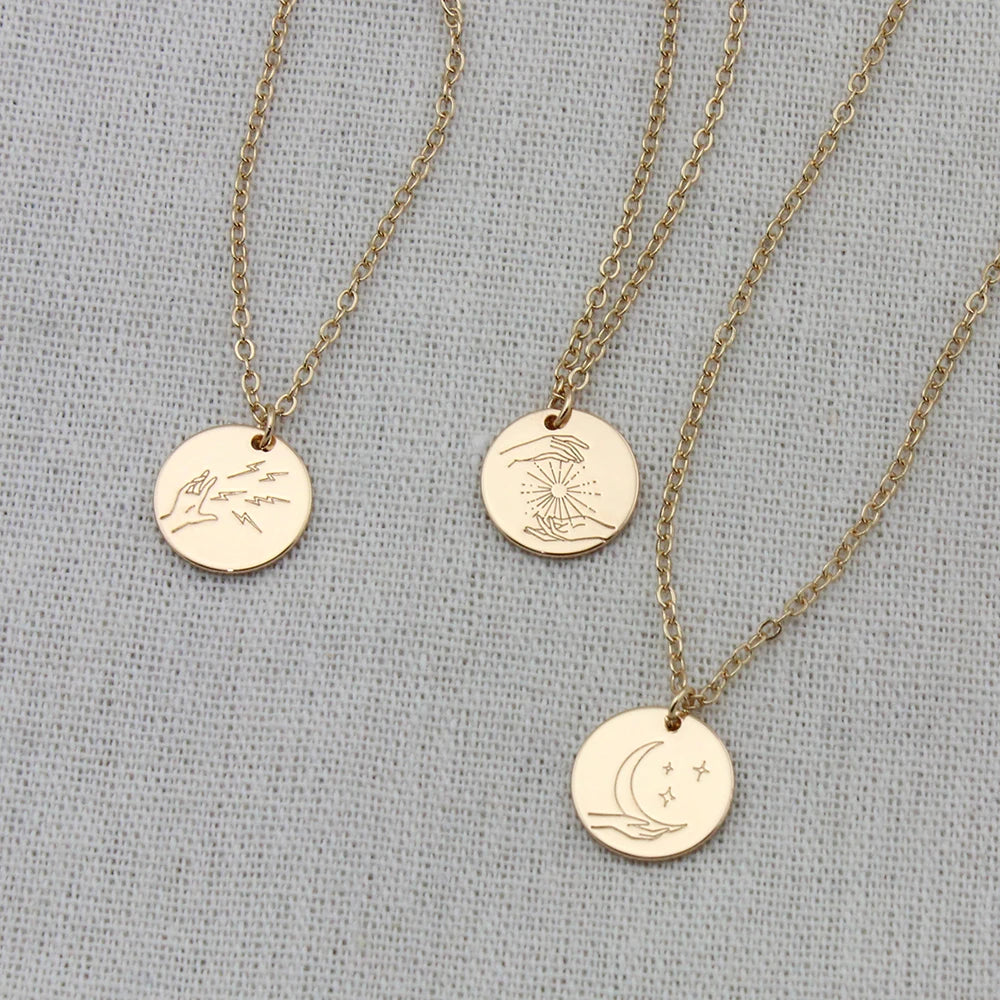 Mystic Vollmond Disk Necklace Jewelry Gift For Women 15mm, 18 inch