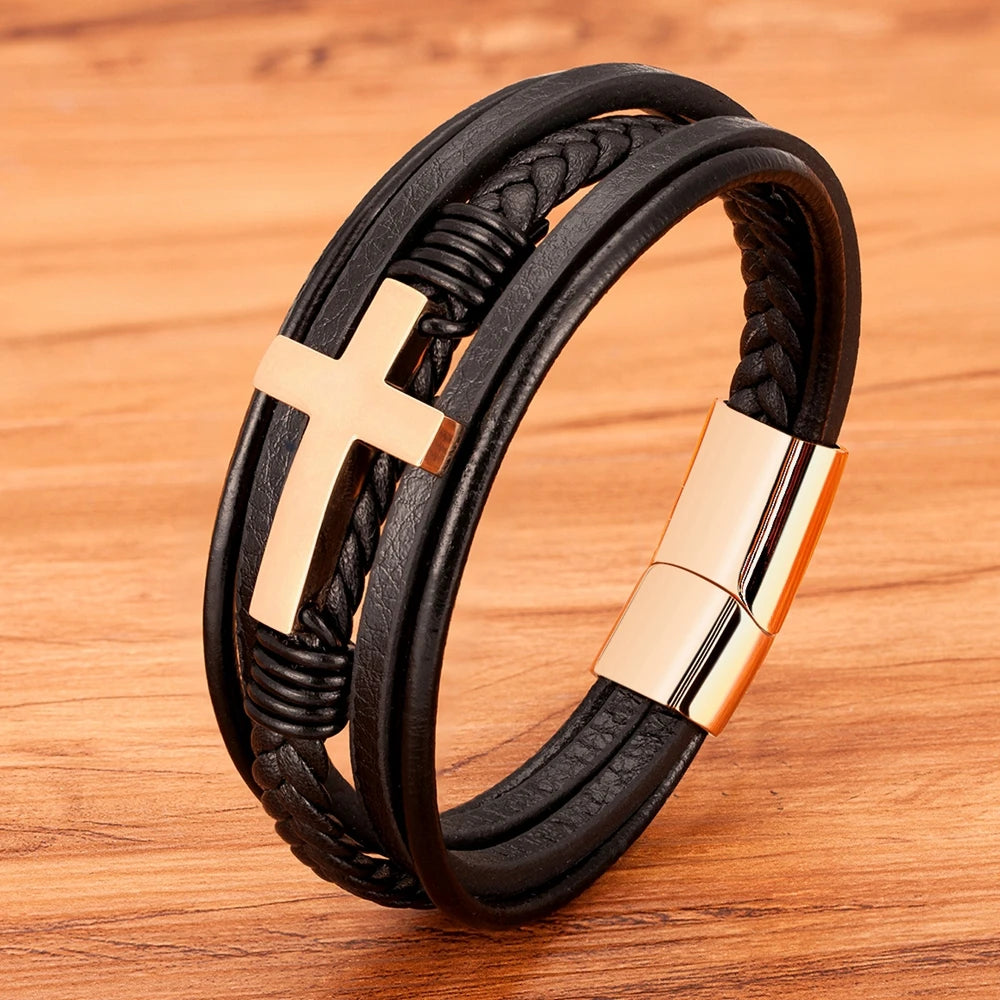 Men’s Classic Cross Leather Bracelet - Jeglowstore
