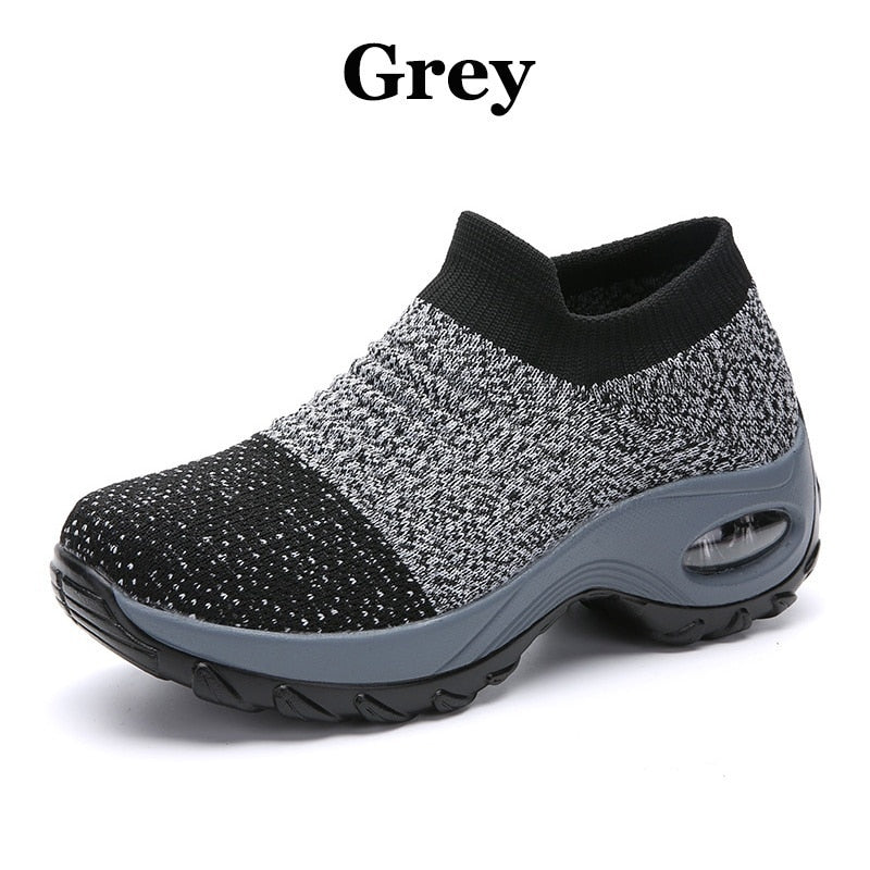 Women Walking Shoes Running Mesh Shoes Fashion Platform Slip-On Sneaker Air Cushion Gym Modern Dance Shoes Men