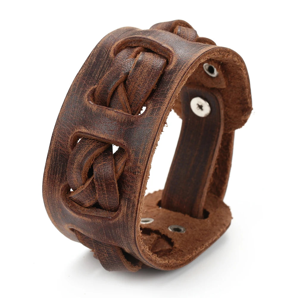Vintage Wide Leather Cuff Bracelet