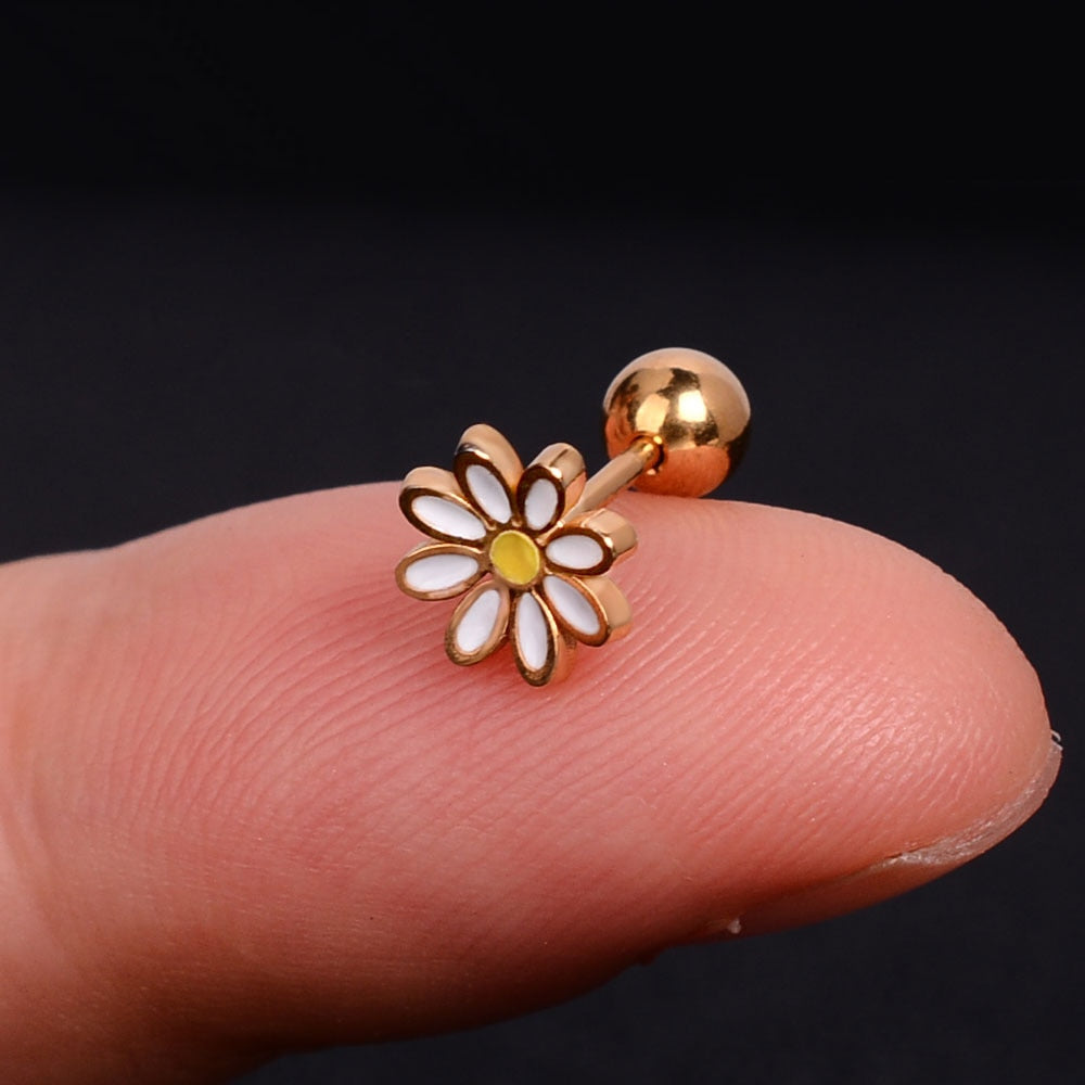 1Pcs Mini Stainless Steel Ear Tragus Cartilage Helix Piercing Butterfly Daisy Crown Snowflake Star Cross Enamel Studs Earring