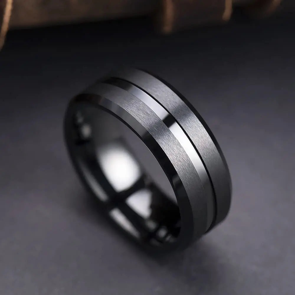 Men’s 8mm Black Titanium Wedding Ring - Jeglowstore