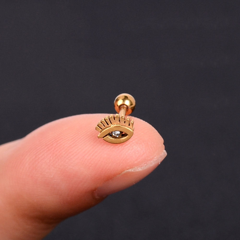 1Pcs Mini Stainless Steel Ear Tragus Cartilage Helix Piercing Butterfly Daisy Crown Snowflake Star Cross Enamel Studs Earring