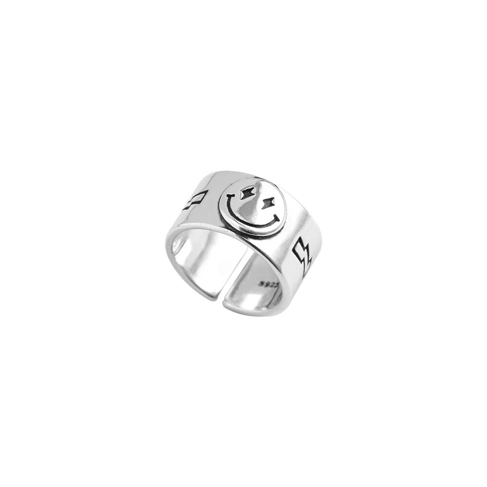 Hot Sell Multiple Happy Smiley Faces Open Rings For Women Cute Circle Hollow Smile Ring Party Girl Adjustable Punk Jewelry A908