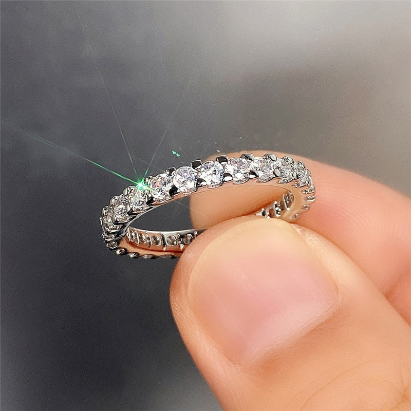 Huitan Fashion Contracted Women's Ring Thin Full Paved Round CZ Versatile Girls Accessories Daily Wear Party Statement Jewelry