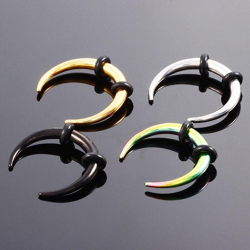 1pc Surgical Steel OX Horn Vintage Nose Septum Ring Hoop Ear Clicker Horseshoe Ear Taper Piercing Earring Body Jewelry 16G & 14G