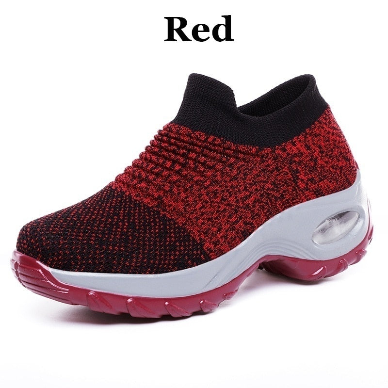 Women Walking Shoes Running Mesh Shoes Fashion Platform Slip-On Sneaker Air Cushion Gym Modern Dance Shoes Men