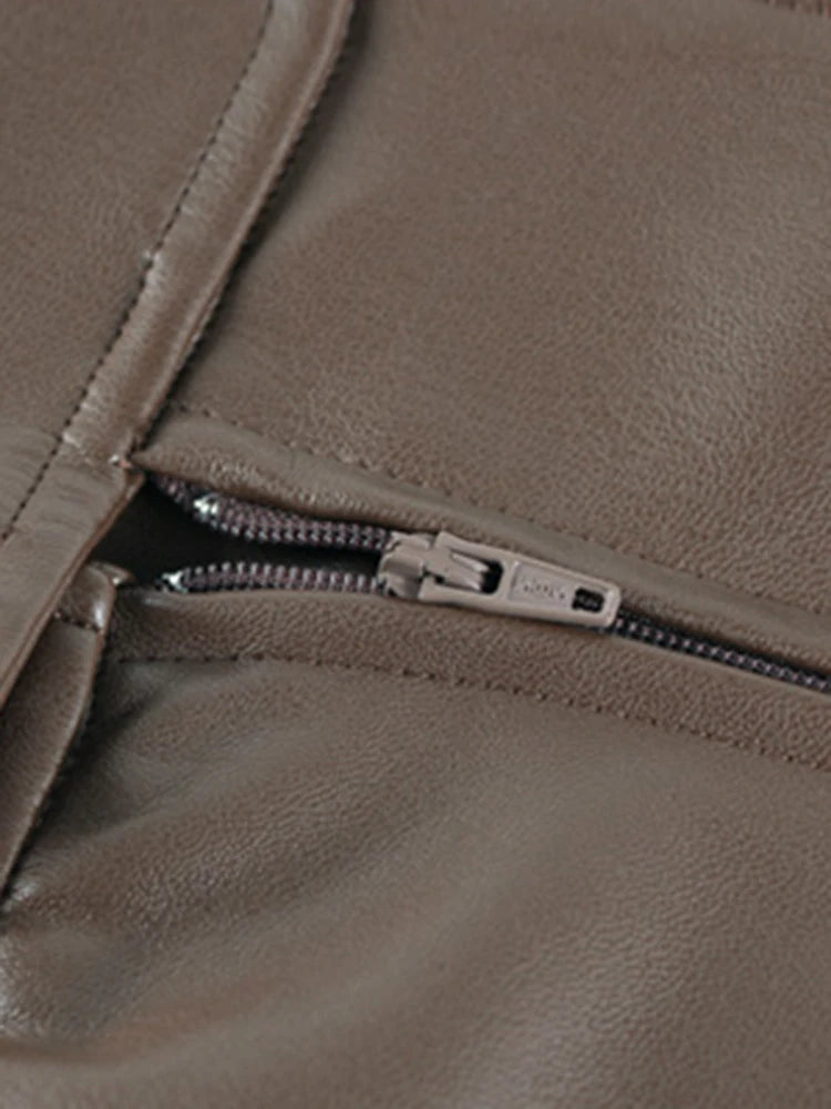 Nerazzurri PU Leather High Waist Midi Skirt - Jeglowstore