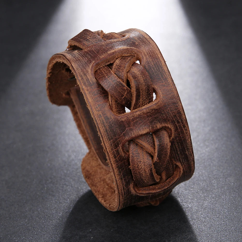 Vintage Wide Leather Cuff Bracelet