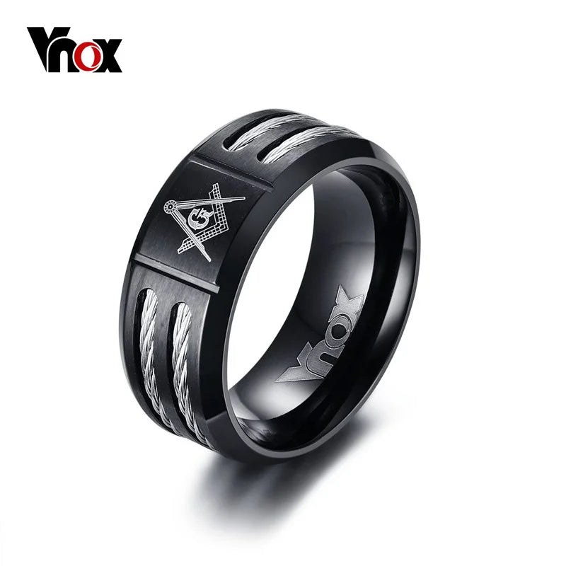 Vnox Black Stainless Steel Masonic Ring - Jeglowstore