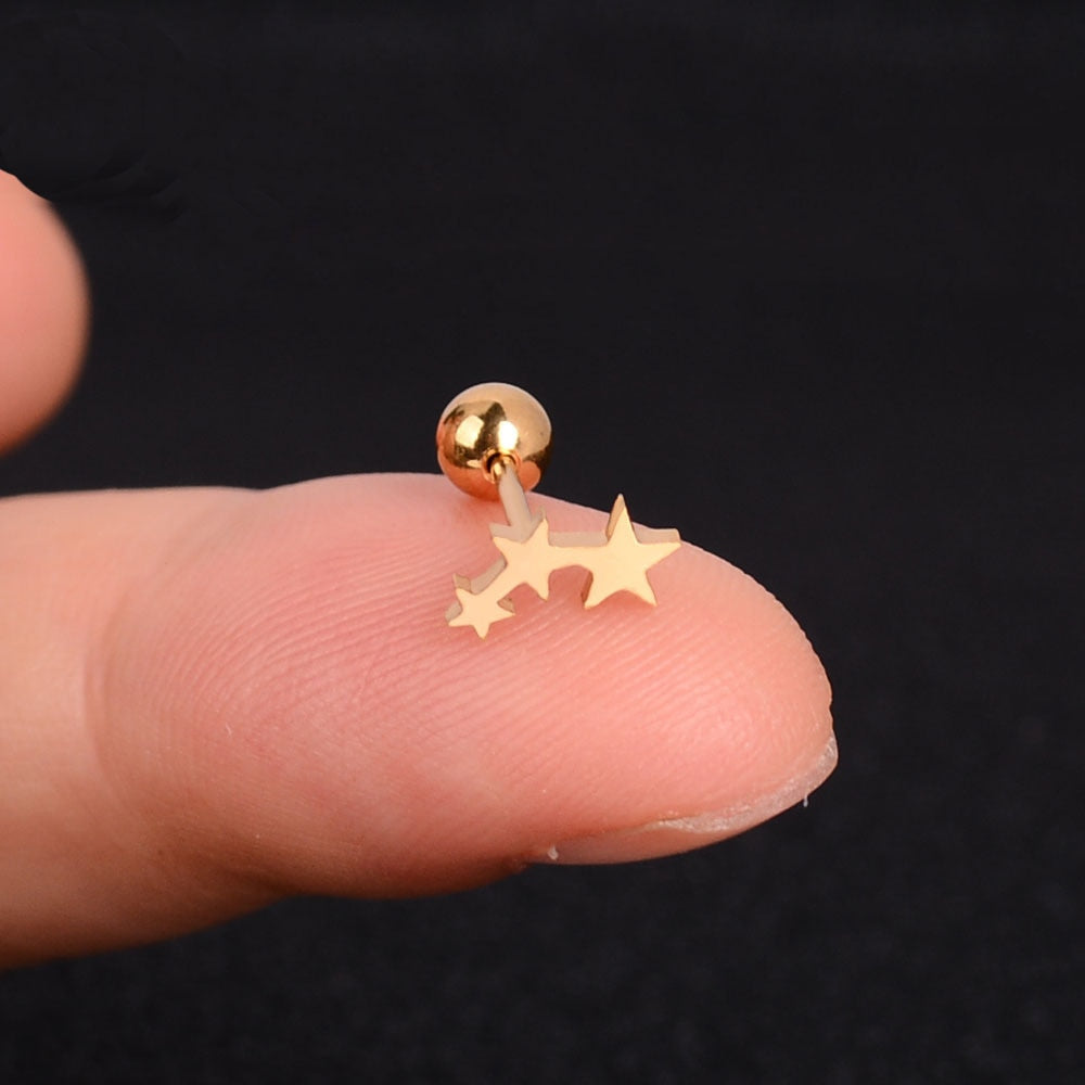 1Pcs Mini Stainless Steel Ear Tragus Cartilage Helix Piercing Butterfly Daisy Crown Snowflake Star Cross Enamel Studs Earring