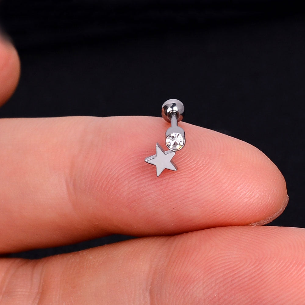 1Pcs Mini Stainless Steel Ear Tragus Cartilage Helix Piercing Butterfly Daisy Crown Snowflake Star Cross Enamel Studs Earring