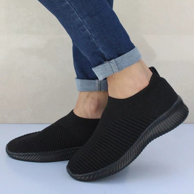Women Shoes Knitting Sock Sneakers Women Spring Summer Slip On Flat Shoes Women Plus Size Loafers Flats Walking krasovki Famela - Jeglowstore