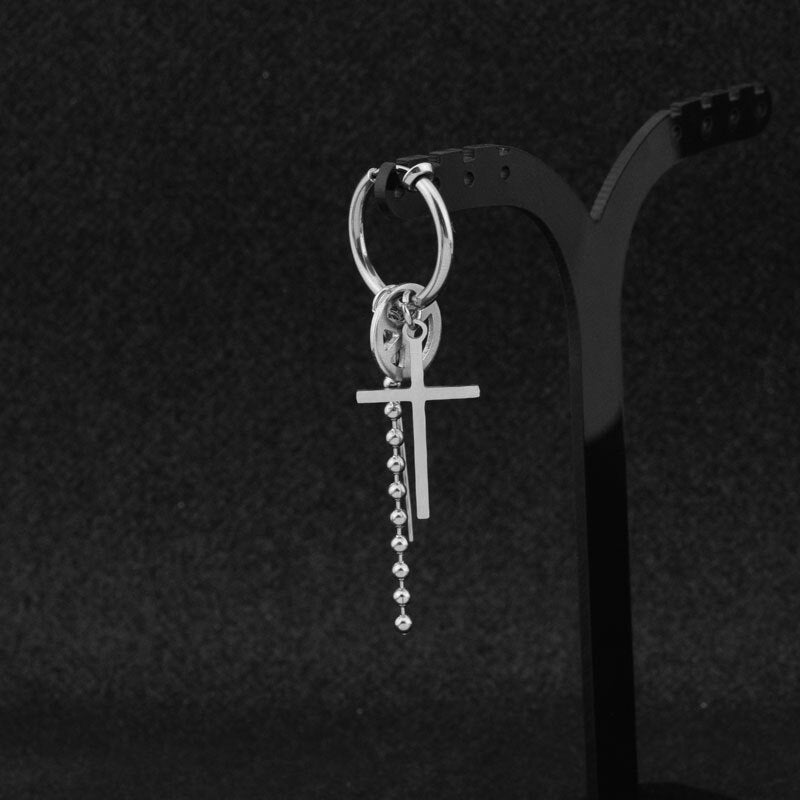 Punk Earring Mens Single Spike Stainless Steel Cross Stud Earring Guys Jewelry Rock Hip Hop Grunge Punk Dagger Ear Clip Unisex