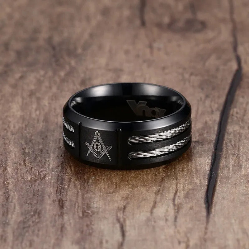 Vnox Black Stainless Steel Masonic Ring - Jeglowstore