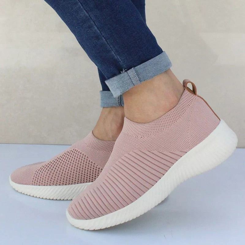 Women Shoes Knitting Sock Sneakers Women Spring Summer Slip On Flat Shoes Women Plus Size Loafers Flats Walking krasovki Famela - Jeglowstore