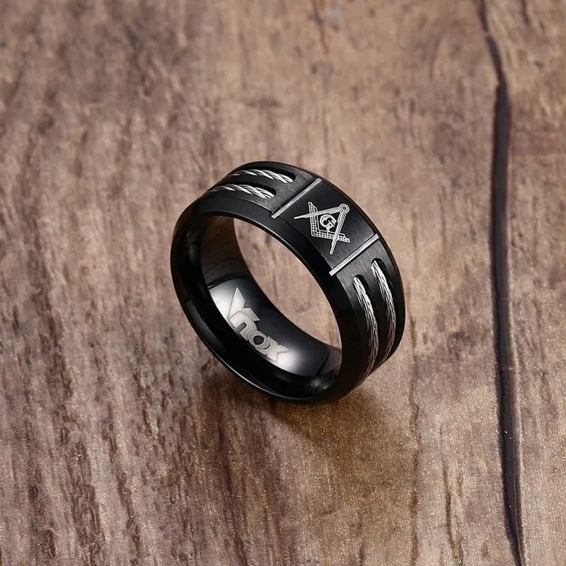 Vnox Black Stainless Steel Masonic Ring - Jeglowstore
