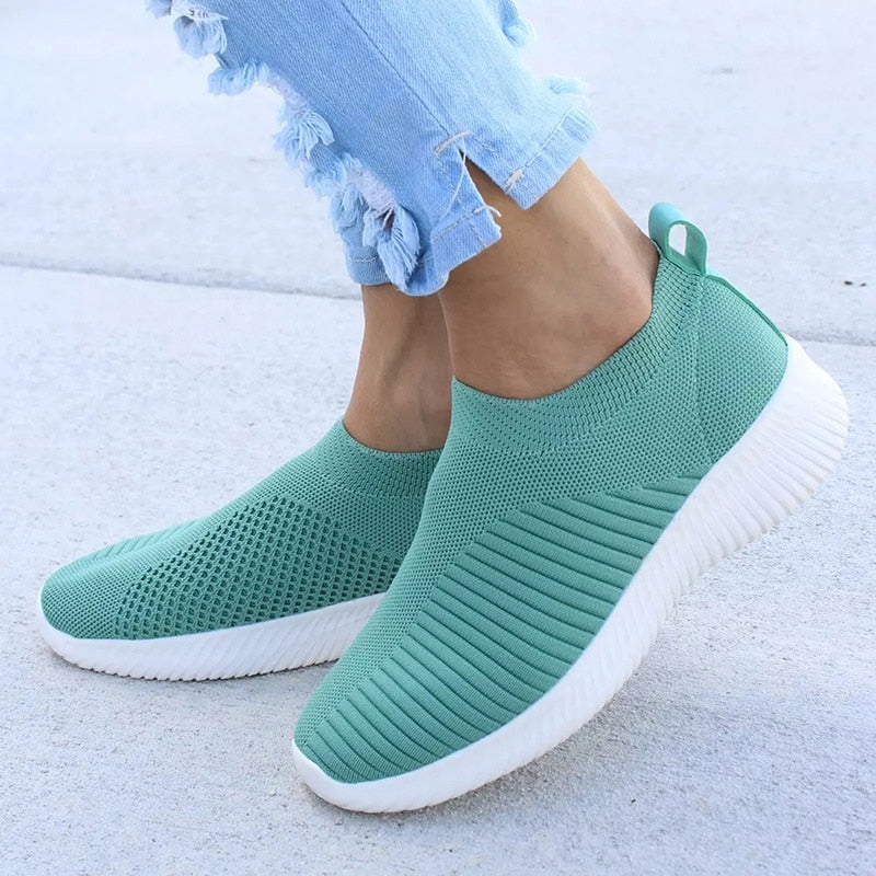 Women Shoes Knitting Sock Sneakers Women Spring Summer Slip On Flat Shoes Women Plus Size Loafers Flats Walking krasovki Famela - Jeglowstore
